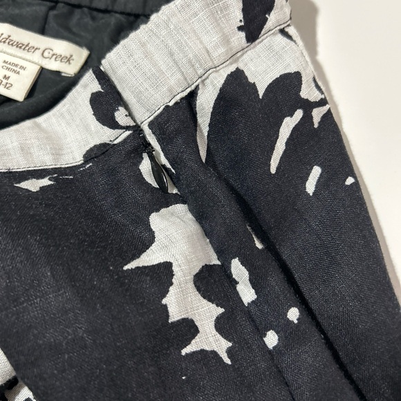 Coldwater Creek 100% Linen Skirt Women’s Medium Black White Print Career Casual - Picture 9 of 13